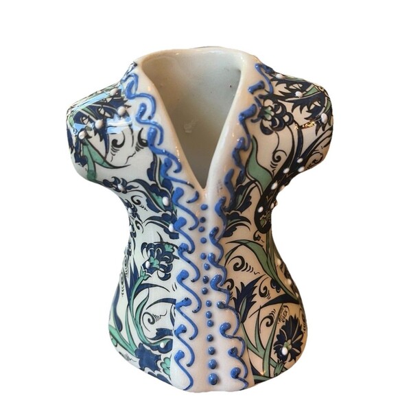 Turkish Ceramic Hand Painted Robe Caftan Floral Design Ottoman Pottery 4” Tall - Picture 1 of 5